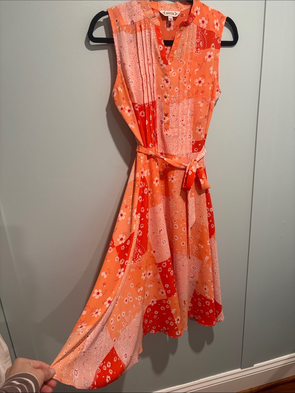 Floral Patchwork Sleeveless Midi Dress - Orange & Coral